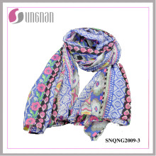 2015 Hot Fashion Ethnic Prints 100% Polyester Silk Scarf (SNQNG2009)